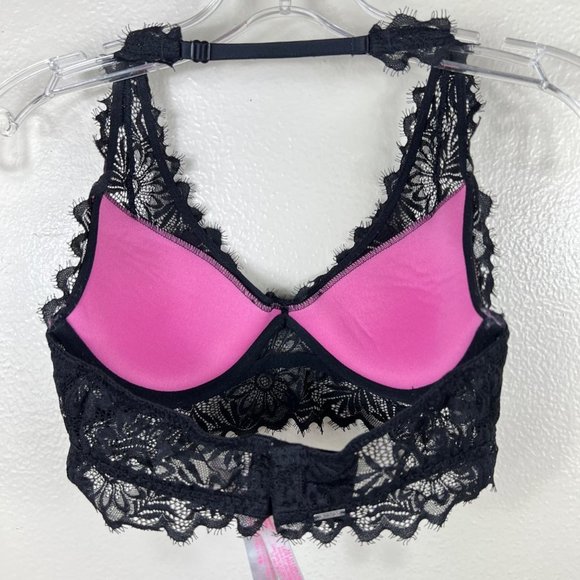 PINK by Victoria's Secret Black Padded Lightly Lined Lace Halter Bralette Size X - Picture 4 of 8